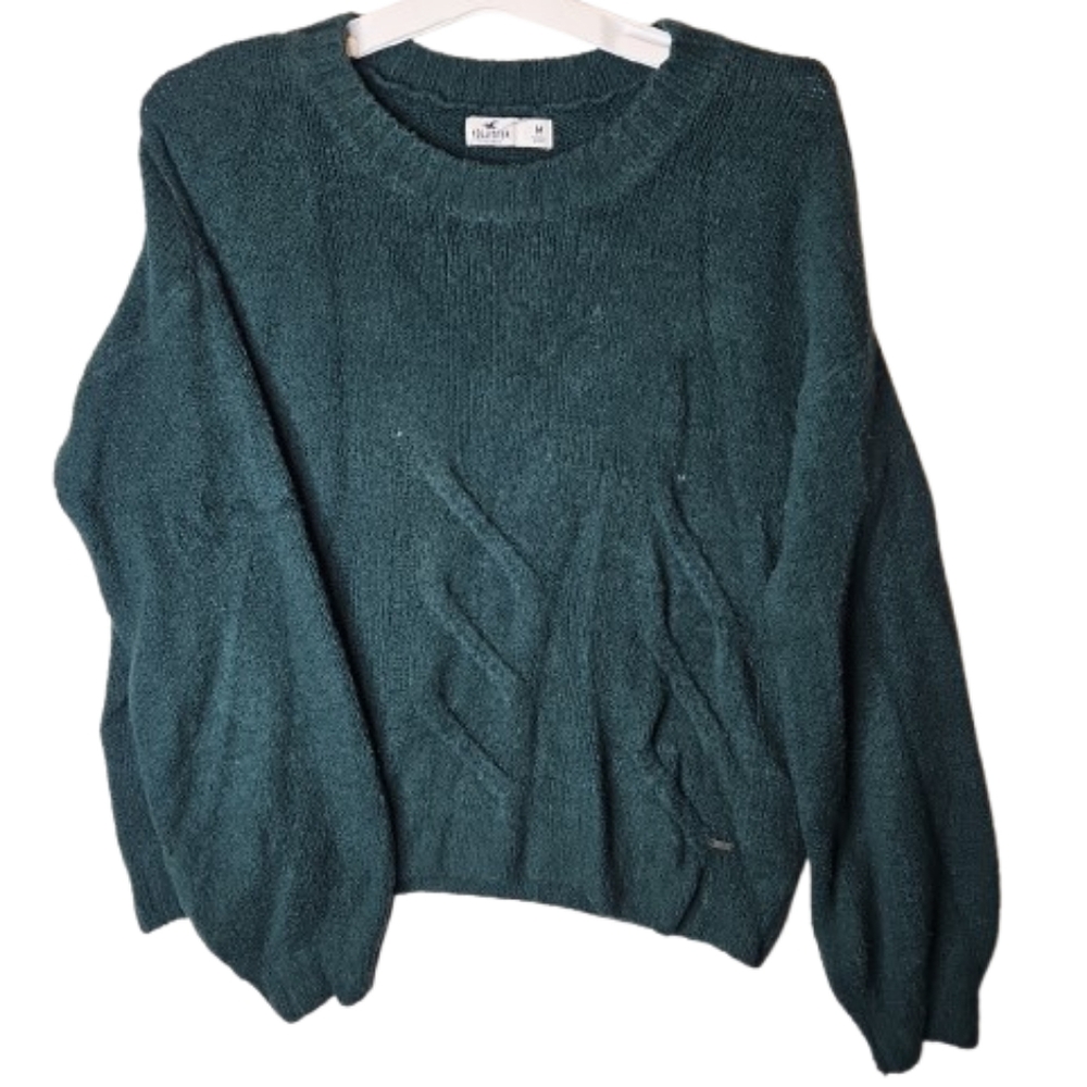 Hollister Sweater Women's M Blue Green Chunky Open Knit Crew Neck Fall Winter